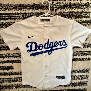 Nike Kids Dodgers White and Blue Jersey